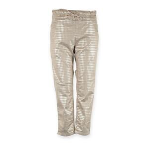 Bevy Flog Shely Capri Checkered Gold Metallic Houndstooth Drawstring Pant 26 NWT
